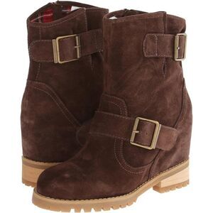 Sbicca Harmonic Brown Boots With Stacked Heel/ Hidden Wedge Size 6.5